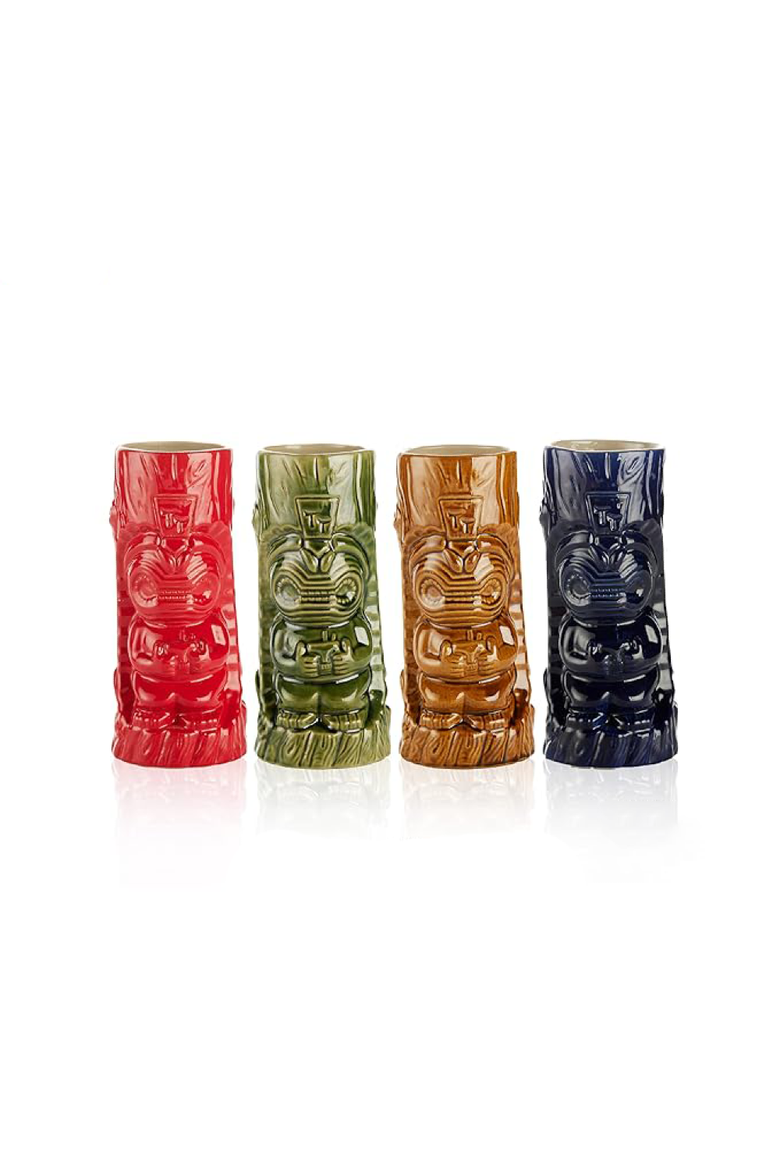 Ceramic Hawaiian Tiki Mugs - Set of 4, Main, color, Multicolor