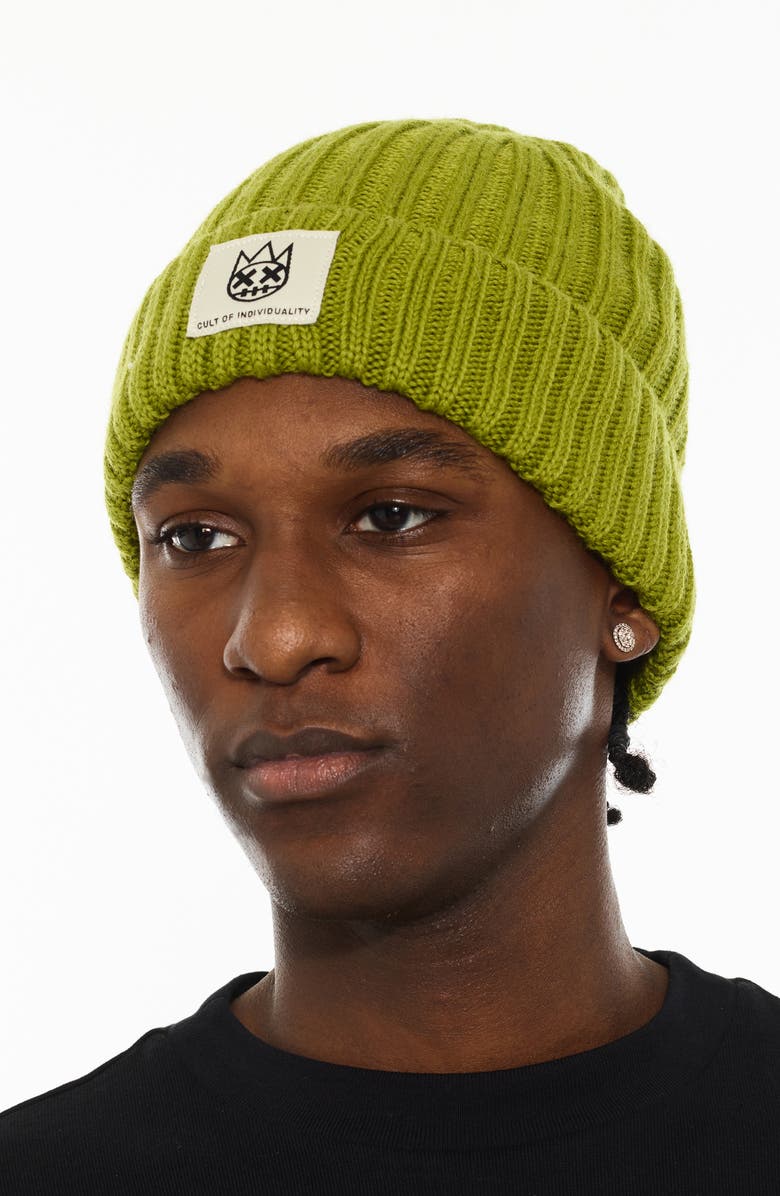 Cult of Individuality Rib Cuff Wool Blend Beanie, Alternate, color, Green Oasis