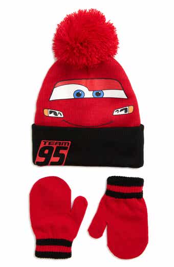 Kids' Lightning McQueen Faux Fur Pompom Beanie & Mittens Set