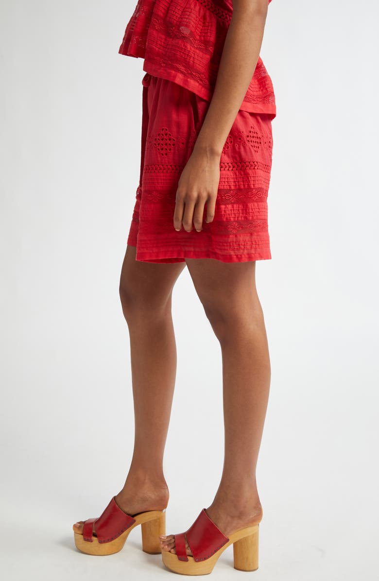 Isabel Marant Étoile Damina Embroidered Eyelet Cotton Drawstring Shorts, Alternate, color, Red