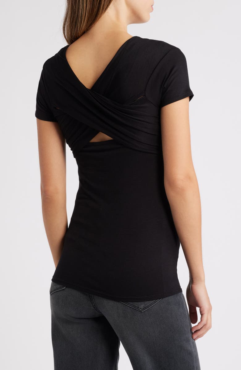 Loveappella Twist Detail Stretch Detail Top, Alternate, color, Black