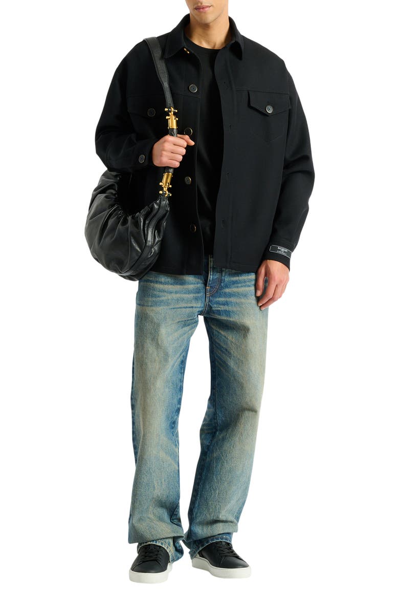 Wool twill overshirt, Alternate, color, black