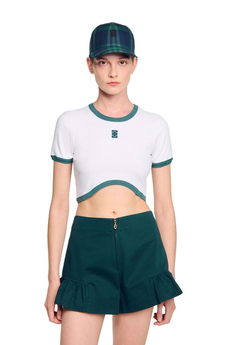SANDRO Two-tone cropped T-shirt, Alternate, color, White
