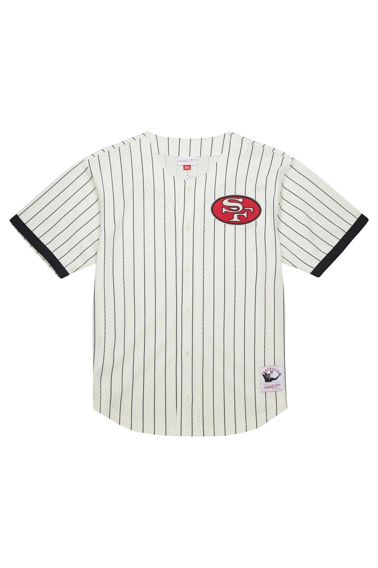 Men's Mitchell & Ness  Cream San Francisco 49ers Big & Tall Heavyweight Mesh Button-Up Fashion Jersey, Alternate, color, Cream