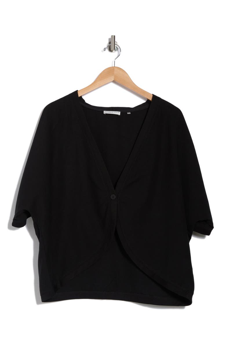 Single Button Short Sleeve Cardigan, Alternate, color, BLACK