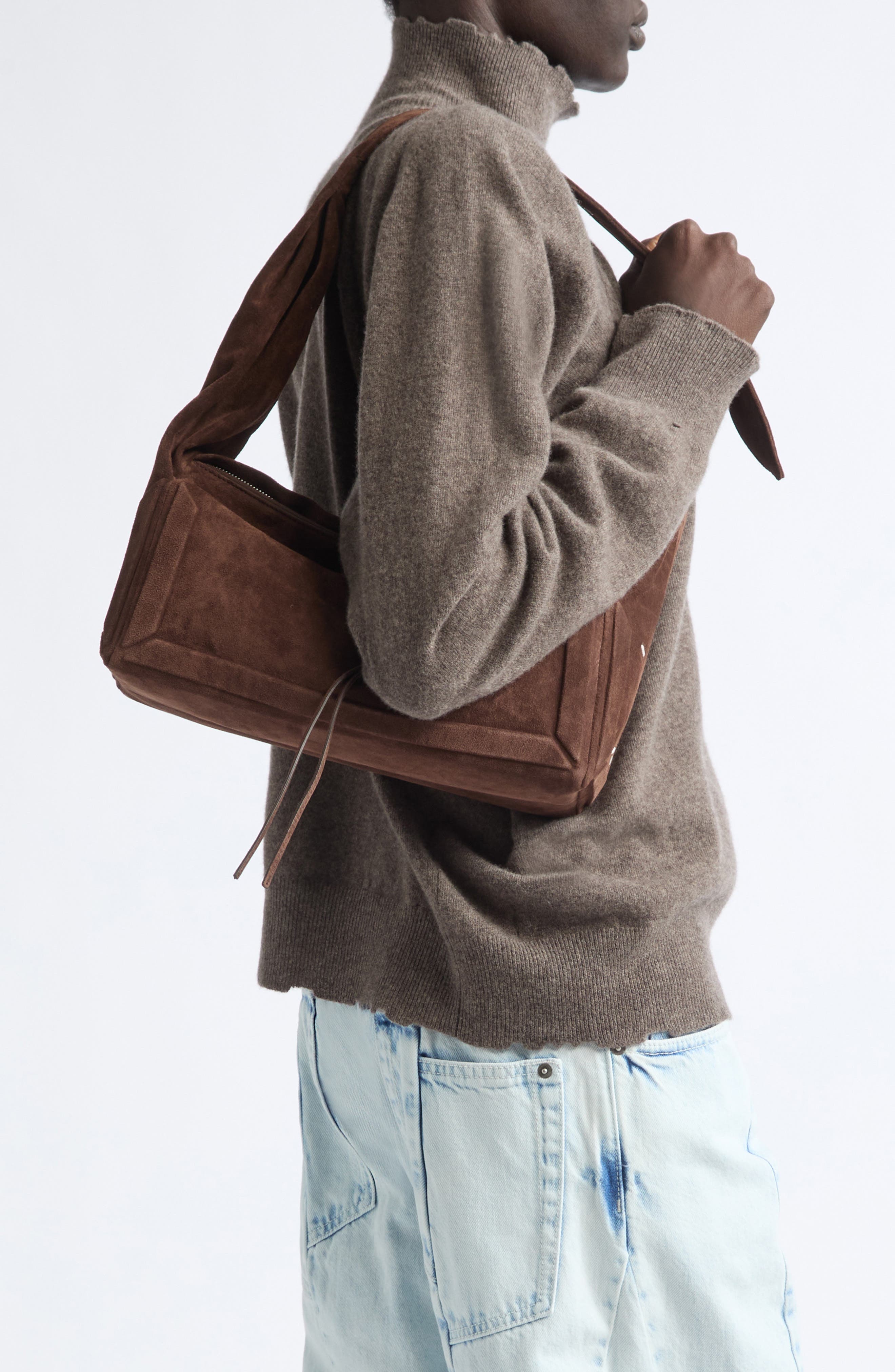 Medium East/West Box Bag, Alternate, color, DARK BROWN