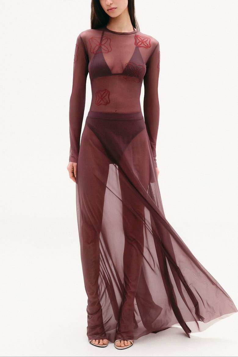 Flowy Mesh Maxi Skirt, Alternate, color, Dark Plum