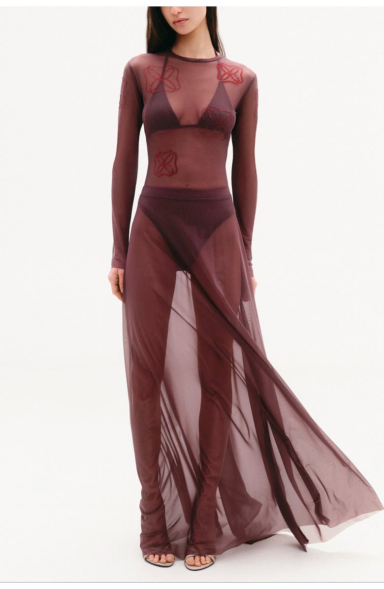 Malva Florea Flowy Mesh Maxi Skirt, Alternate, color, Dark Plum