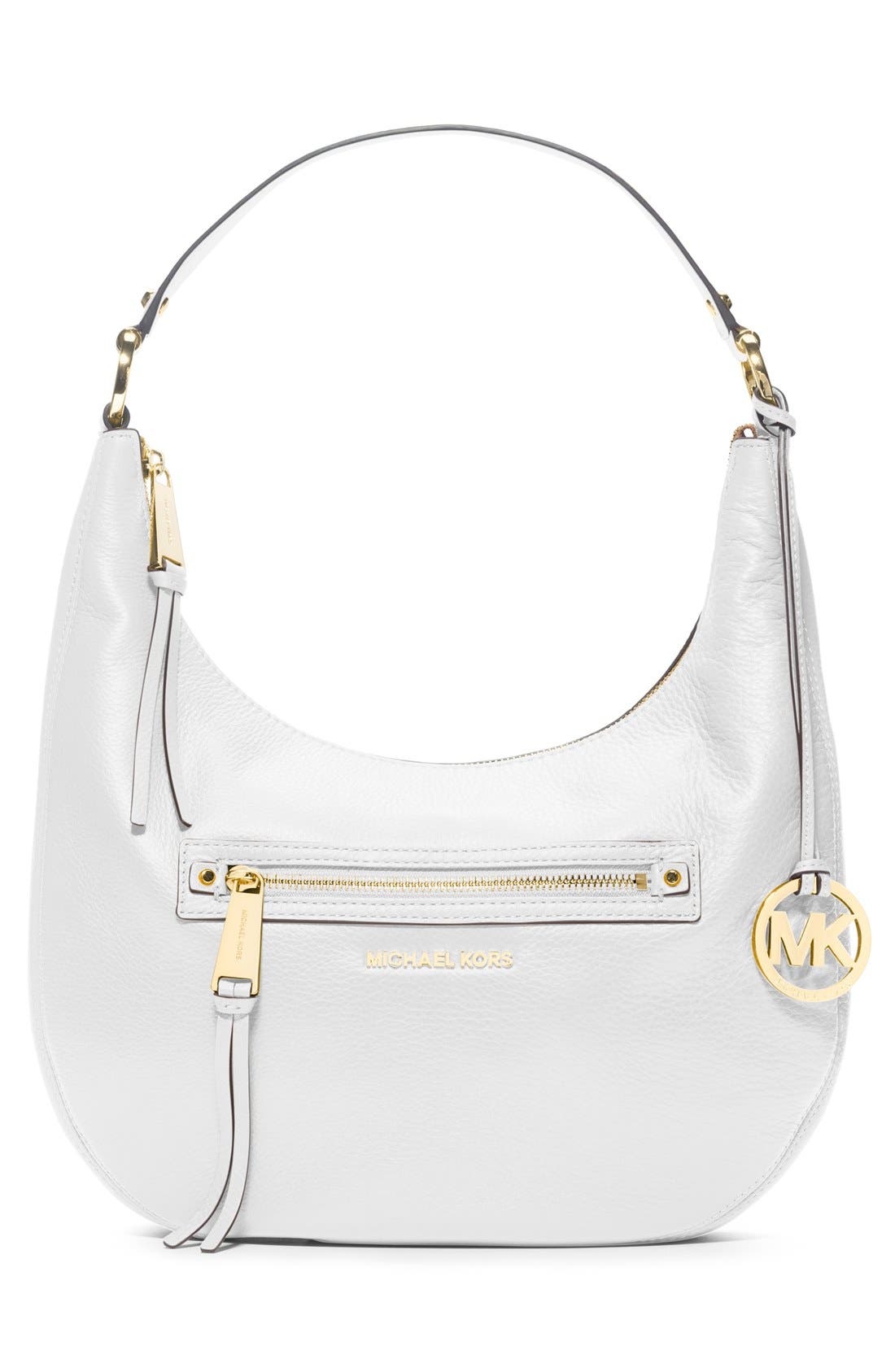 'Medium Rhea' Zip Detail Shoulder Bag, Main, color, OPTIC WHITE