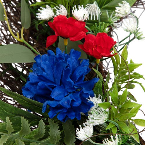 Northlight Americana Buttonbush And Carnation Floral Patriotic Wreath In Red