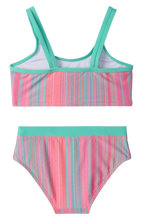 Shop Hatley Kids' Shimmer Stripe Contrast Trim Two-piece Swimsuit In Pink