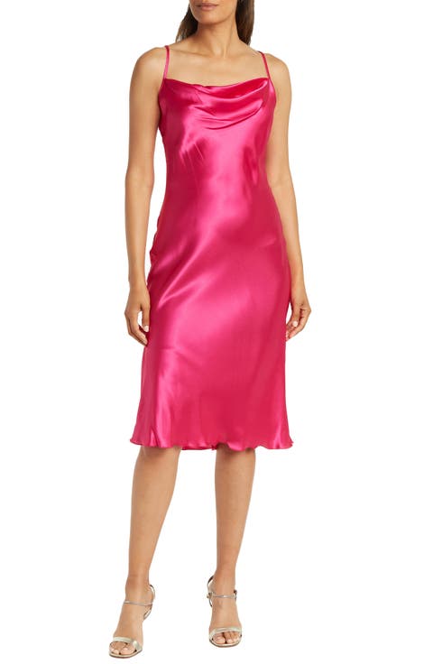 Satin Cowl Neck Midi Dress