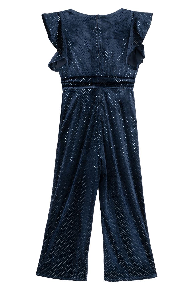 Kids' Sequin Velvet Flutter Sleeve Jumpsuit, Alternate, color, NAVY
