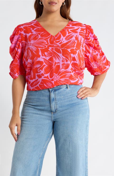 Rania Floral Chancellor Ruched Sleeve Top (Plus)