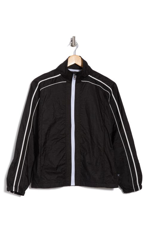 Jessica Simpson Contrast Piping Nylon Track Jacket In Meteorite/bright White