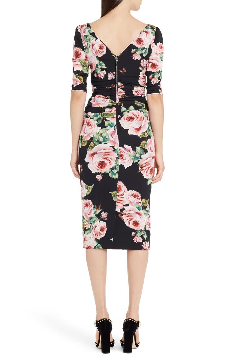 Dolce&Gabbana Rose Print Stretch Silk Dress, Alternate, color, 