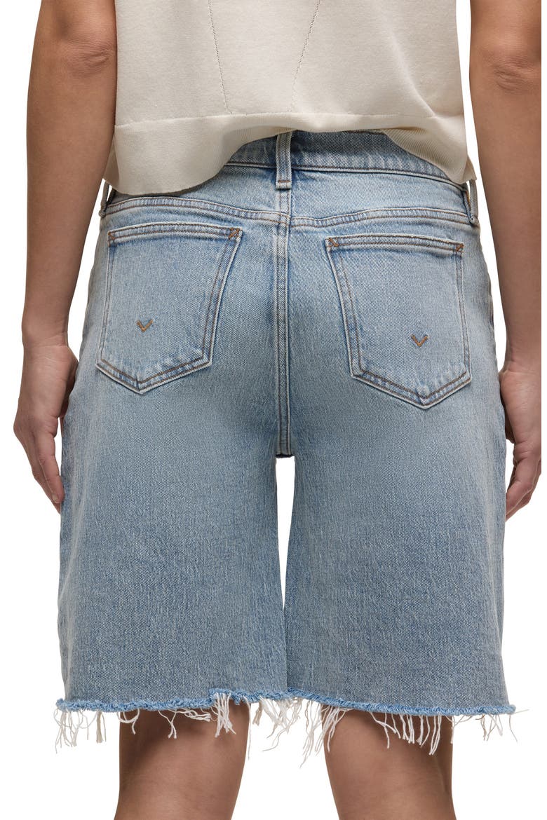 London Frayed Low Rise Long Denim Shorts, Alternate, color, BLUE EYES