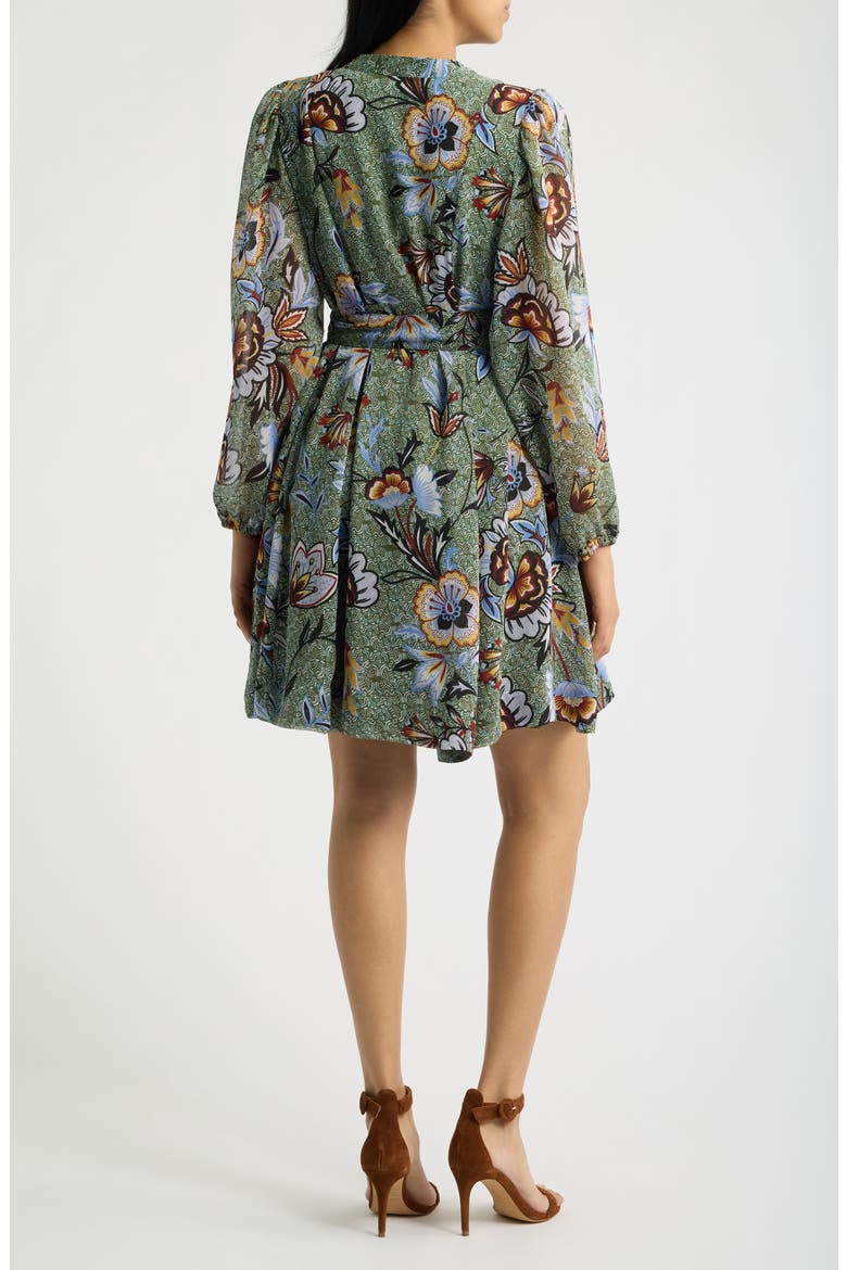 Print Belted Long Sleeve Dress, Alternate, color, COBALT BLUE