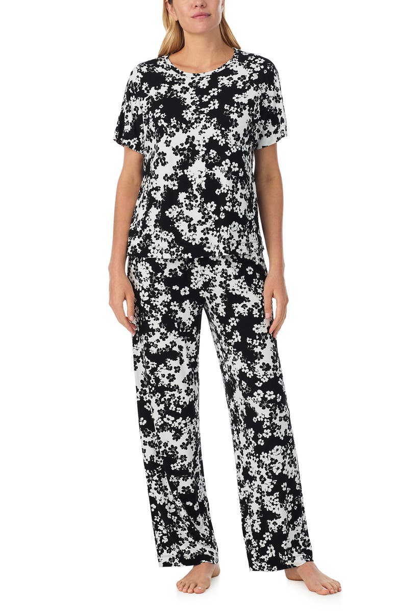 Sanctuary Floral Long Pajamas, Main, color, Black/Ivory