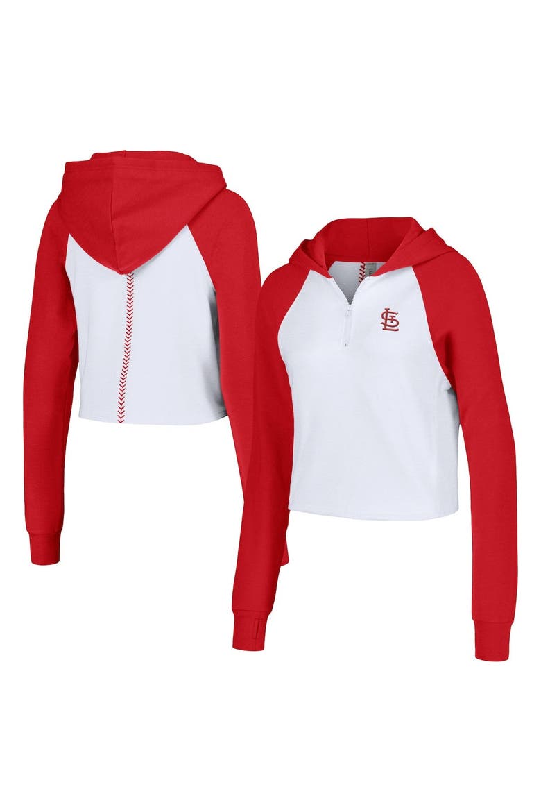 Women's Lusso White St. Louis Cardinals Jane Raglan Quarter-Zip Tri-Blend Cropped Pullover Hoodie, Main, color, White