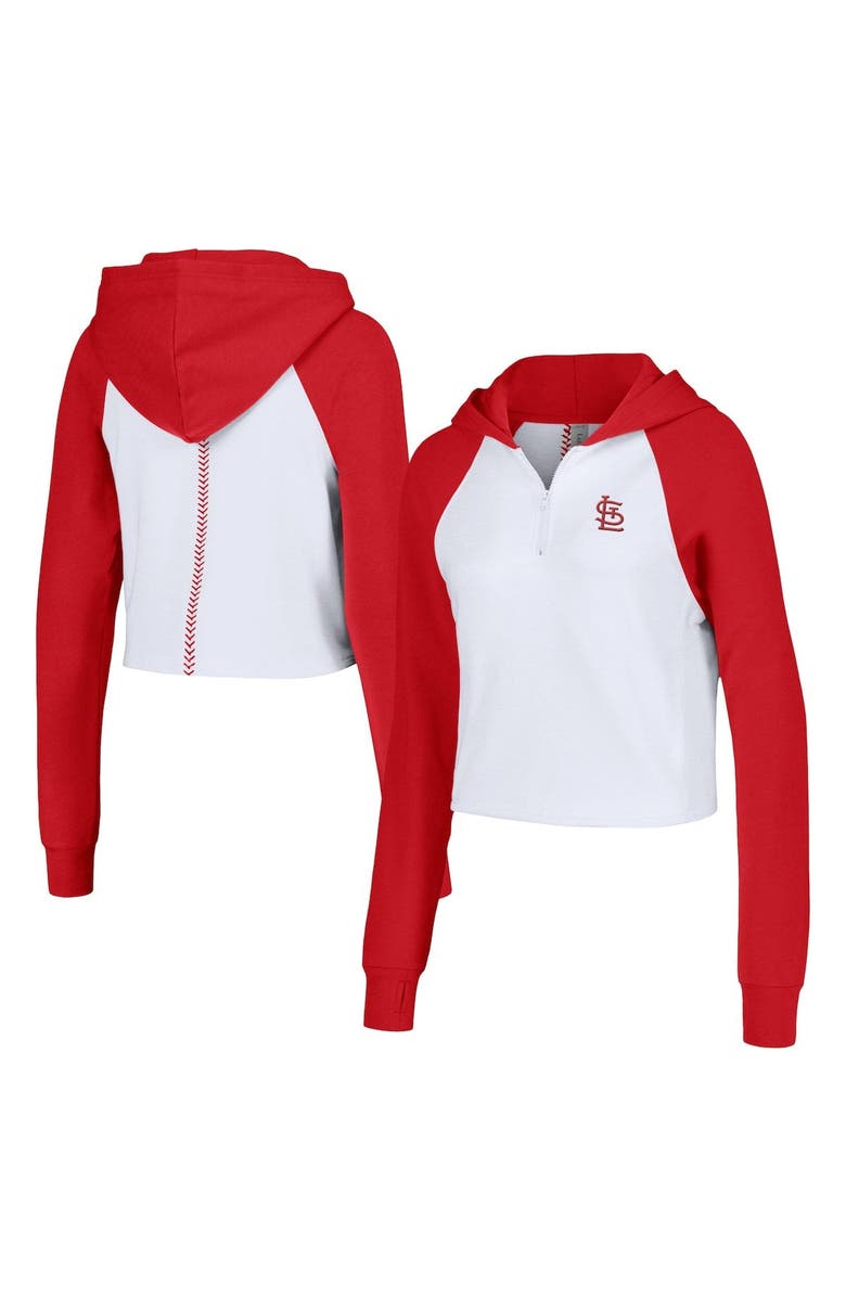 LUSSO Women's Lusso White St. Louis Cardinals Jane Raglan Quarter-Zip Tri-Blend Cropped Pullover Hoodie, Main, color, White