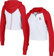 LUSSO Women's Lusso White St. Louis Cardinals Jane Raglan Quarter-Zip Tri-Blend Cropped Pullover Hoodie
