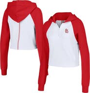 LUSSO Women's Lusso White St. Louis Cardinals Jane Raglan Quarter-Zip Tri-Blend Cropped Pullover Hoodie