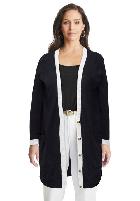 Tipped Button Front Cardigan (Plus)