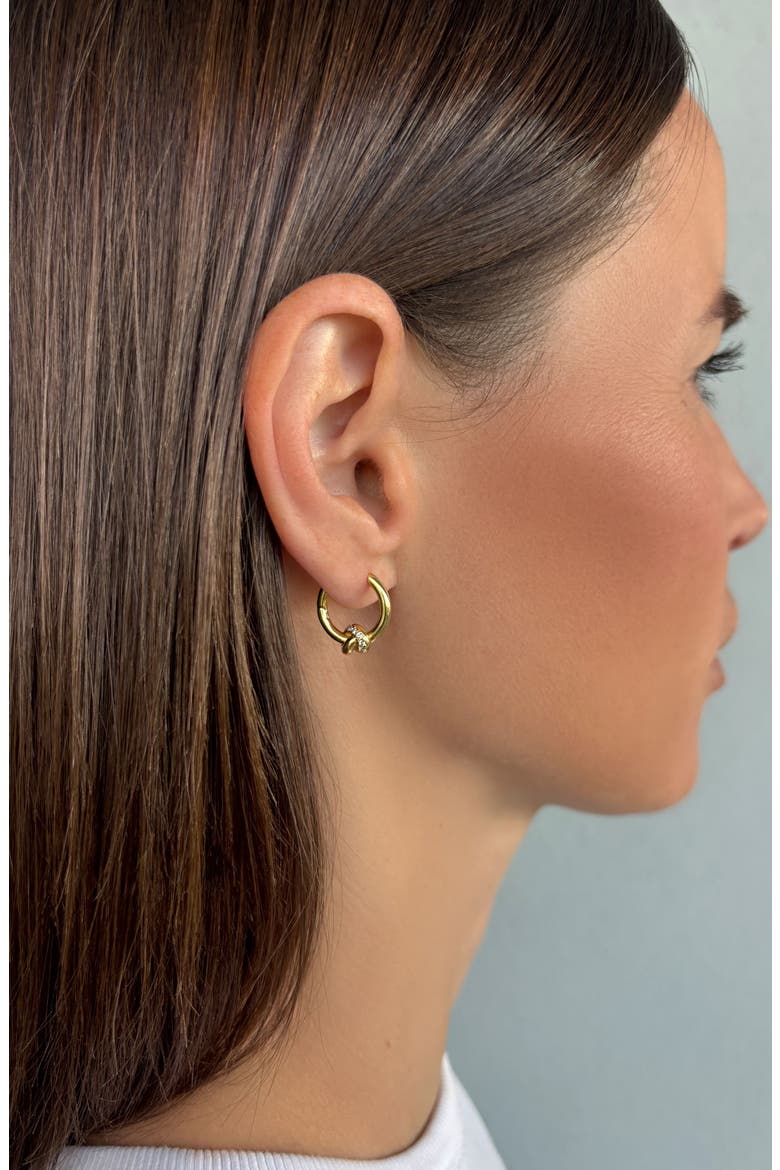 14K Gold Plated Cubic Zirconia Knot Huggie Hoop Earrings, Alternate, color, GOLD