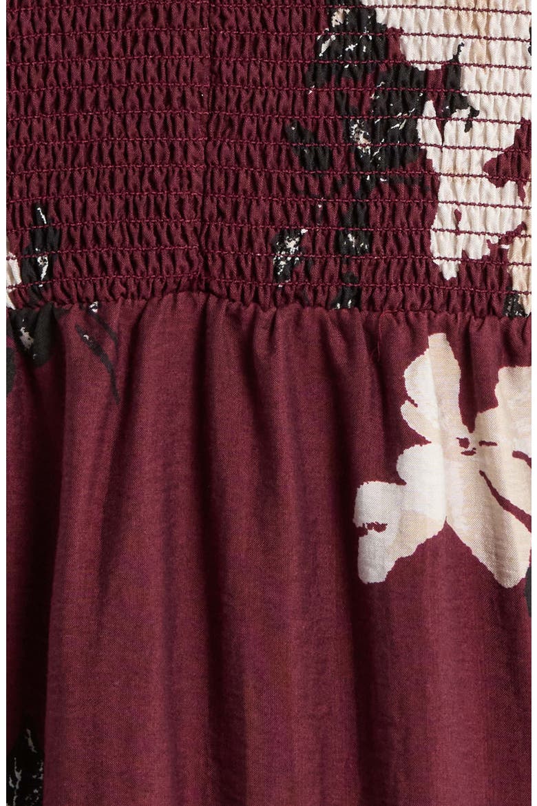 Smocked Midi Dress, Alternate, color, BURG- IVORY ALLI FLORAL