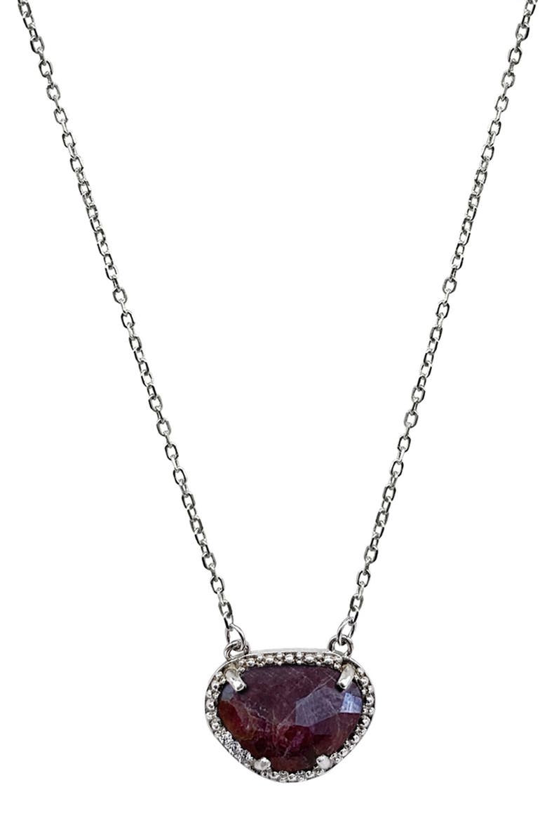 ADORNIA FINE Sterling Silver Birthstone Halo Pendant Necklace, Main, color, Silver - Garnet - January