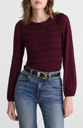 Madewell Smocked Boat Neck Long Sleeve Cotton Top
