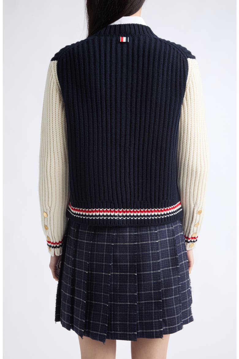 Chunky Cashmere Cardigan, Alternate, color, NAVY/ WHITE