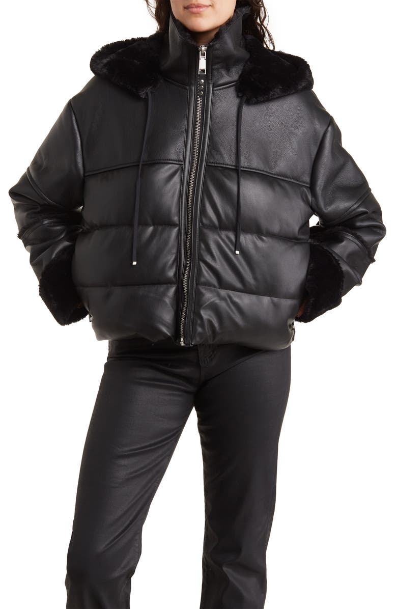 Rebecca Minkoff Faux Leather Puffer Jacket with Faux Fur Lining, Main, color, 