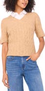 Vince Camuto Layered Look Cable Short Sleeve Sweater