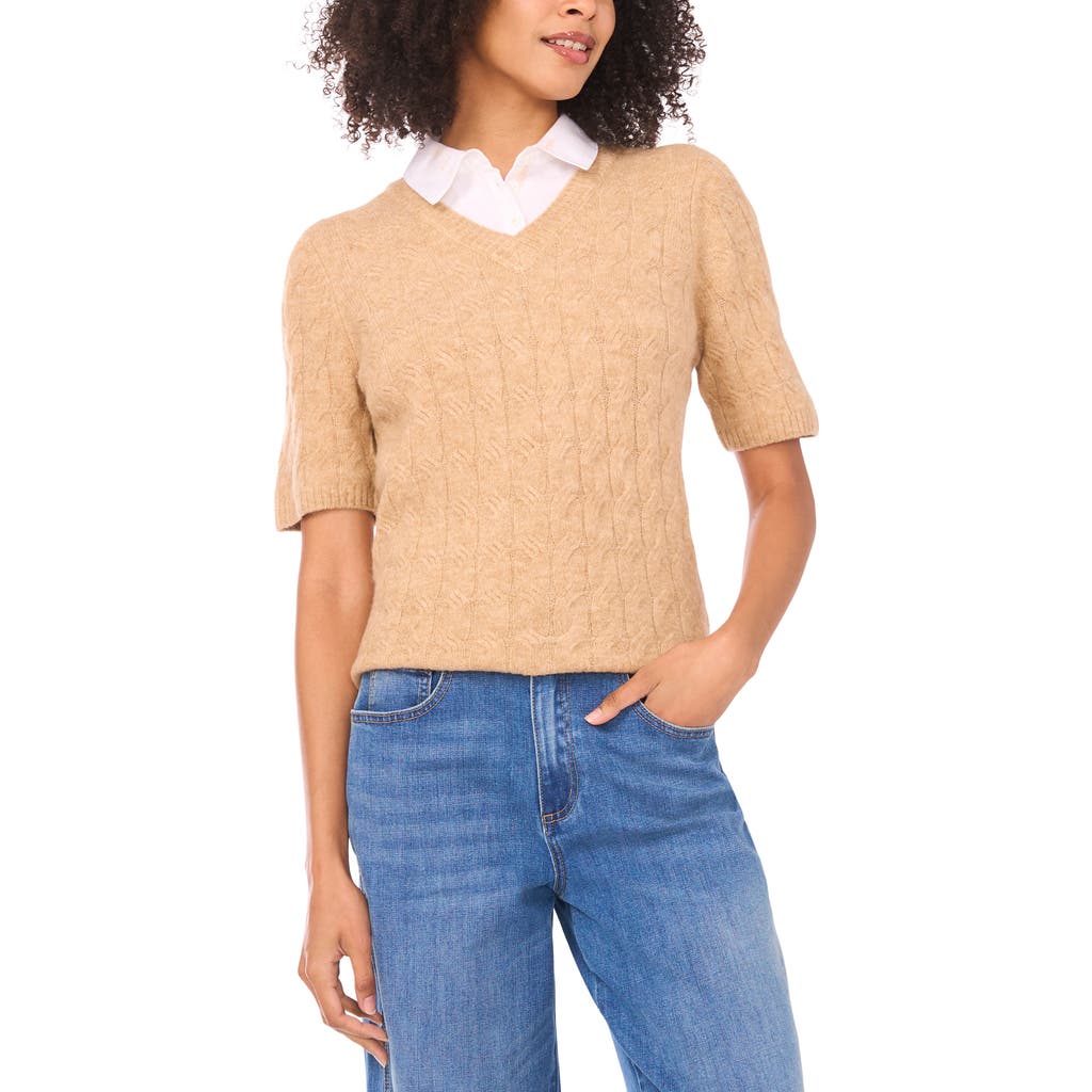 Vince Camuto Layered Look Cable Short Sleeve Sweater