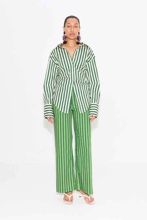 Simonmiller Loch Cutout Tie-back Striped Poplin Shirt In Gummy Green/ecru Stripe