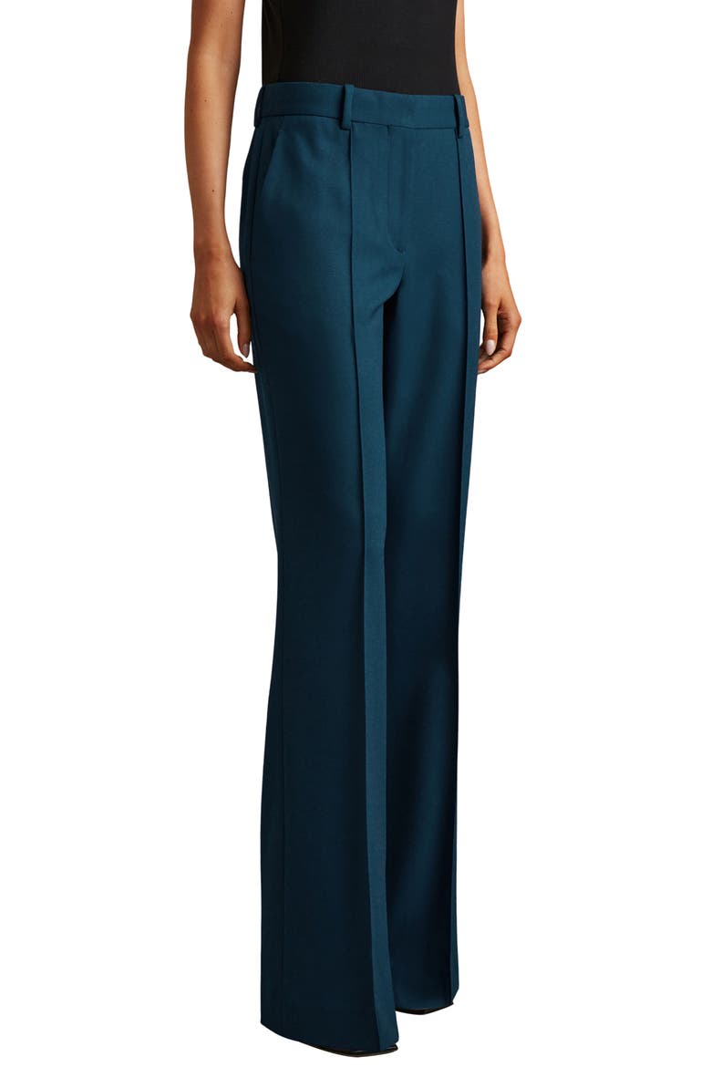 Jade Pintuck Stretch Wool Blend Wide Leg Pants, Main, color, TEAL