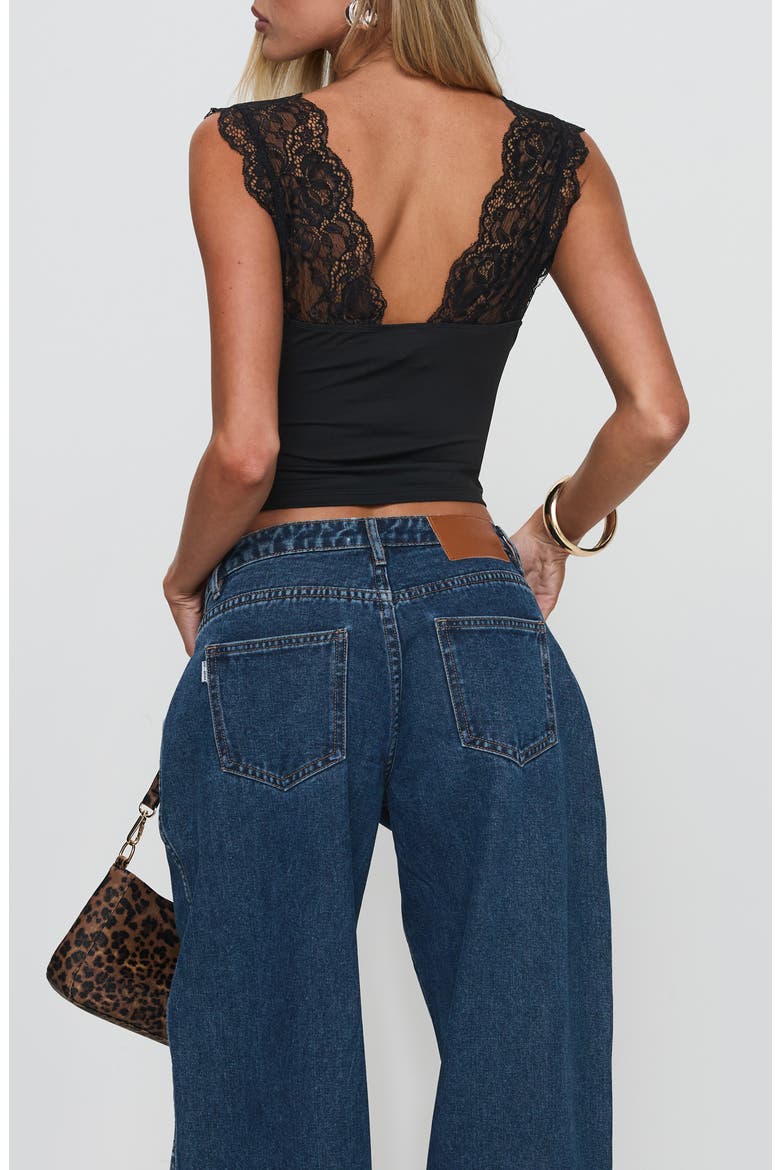 Typha Lace Detail Crop Top, Alternate, color, BLACK