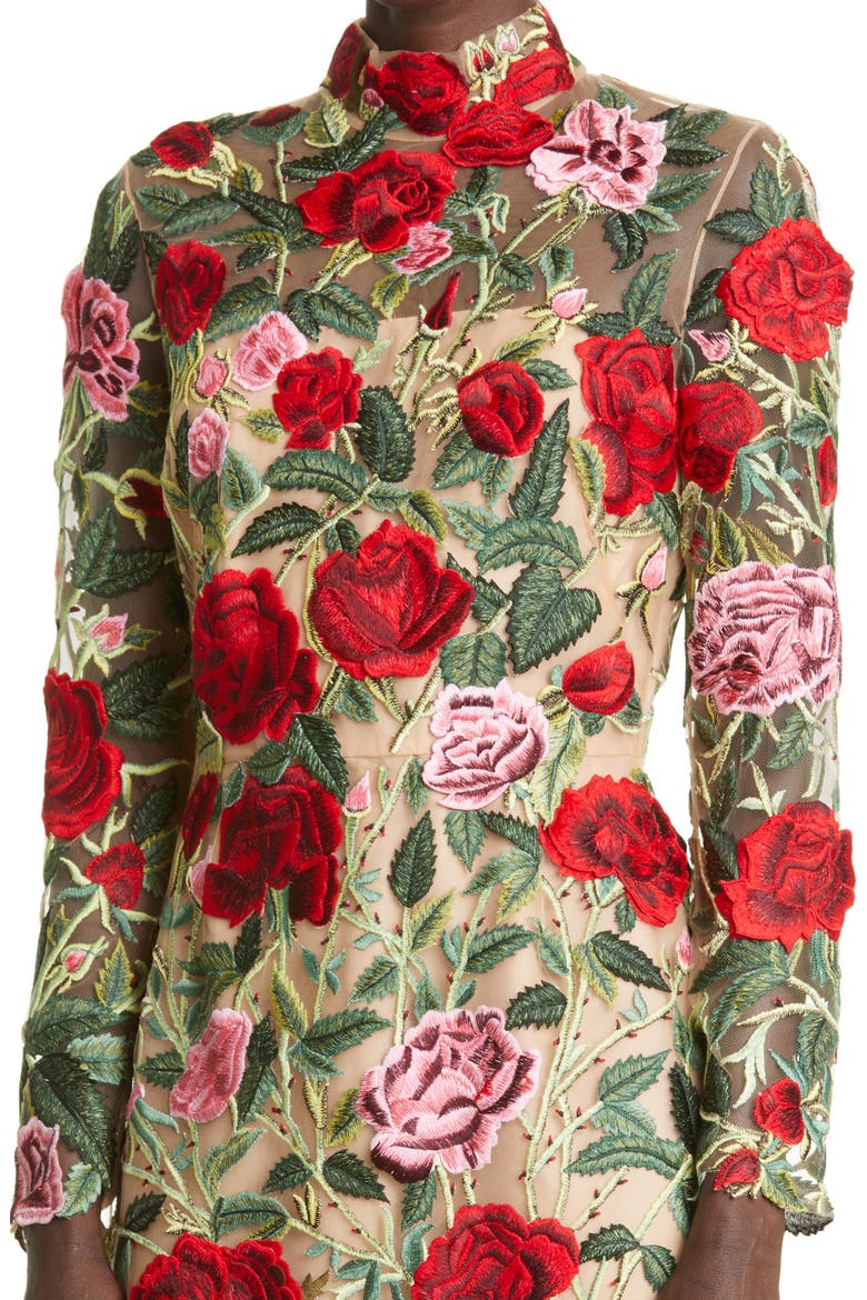 Floral Embroidered Long Sleeve Cocktail Minidress, Alternate, color, MULTI