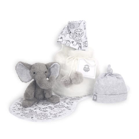 5 Piece Gray/White Plush Infant/Newborn Baby Gift Bag w/ Swaddle