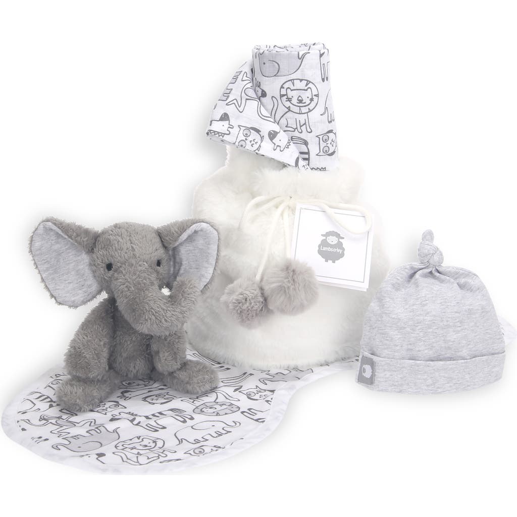 Lambs & Ivy 5 Piece Gray/White Plush Infant/Newborn Baby Gift Bag w/ Swaddle  product