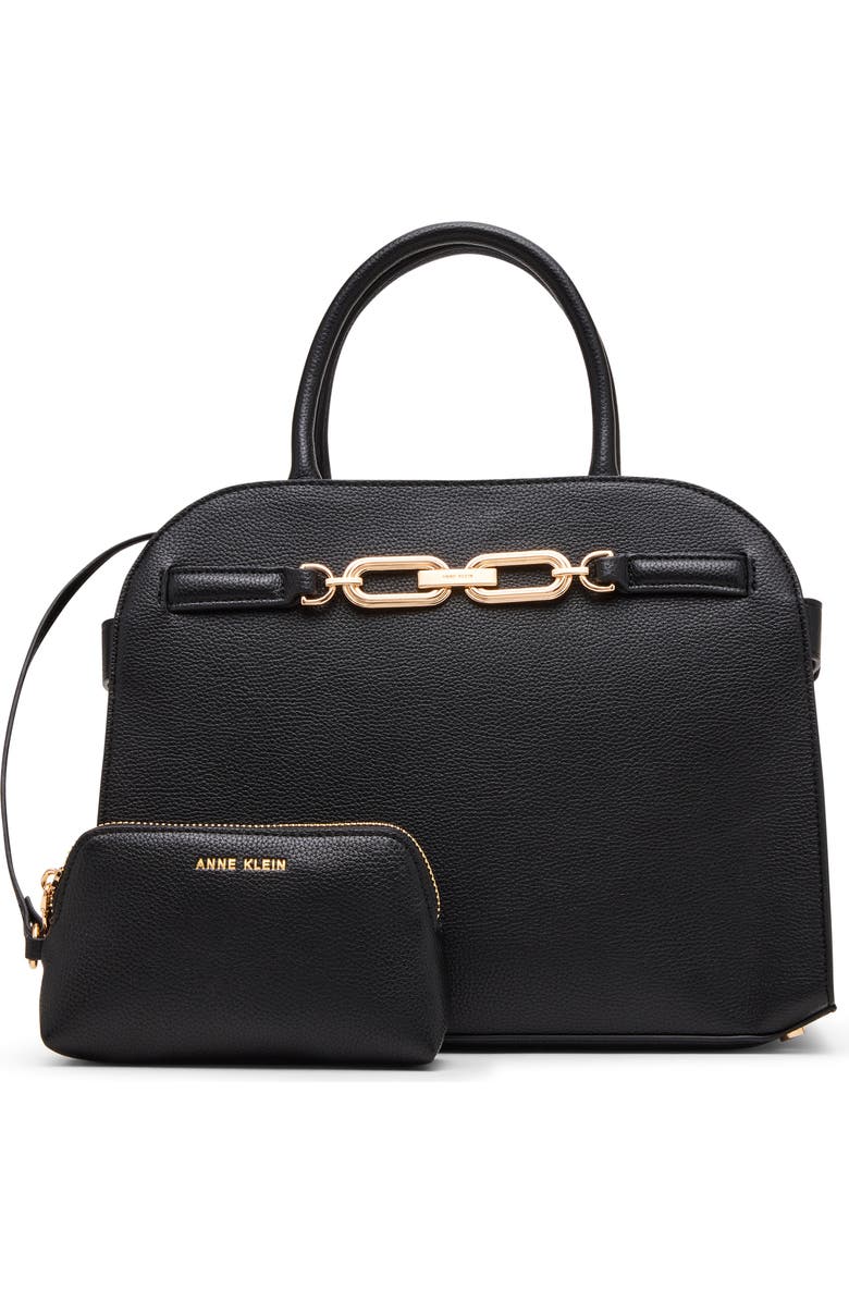 Anne Klein Medium Curved Satchel Bag, Alternate, color, Black