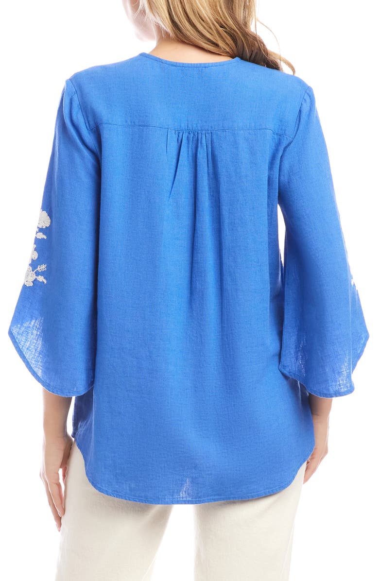 Karen Kane Floral Embroidery Detail Linen Blend Top, Alternate, color, Cornflower Blue