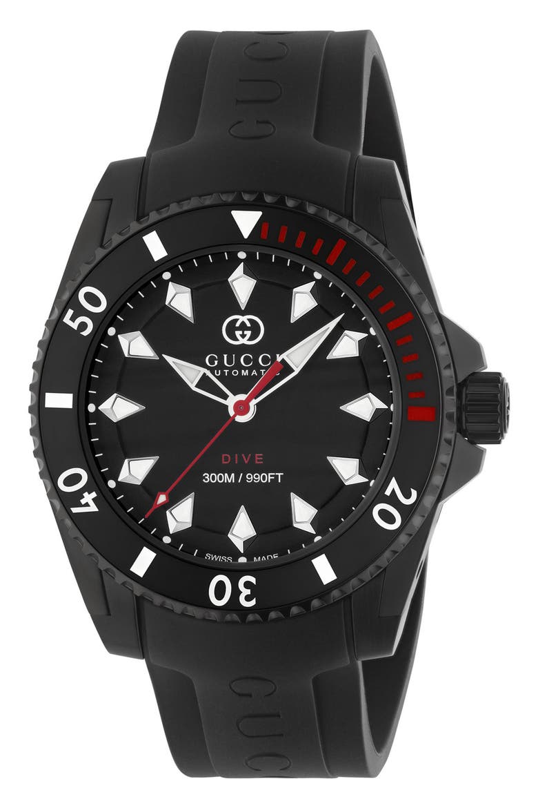Dive Automatic Rubber Strap Watch, 40mm, Main, color, BLACK