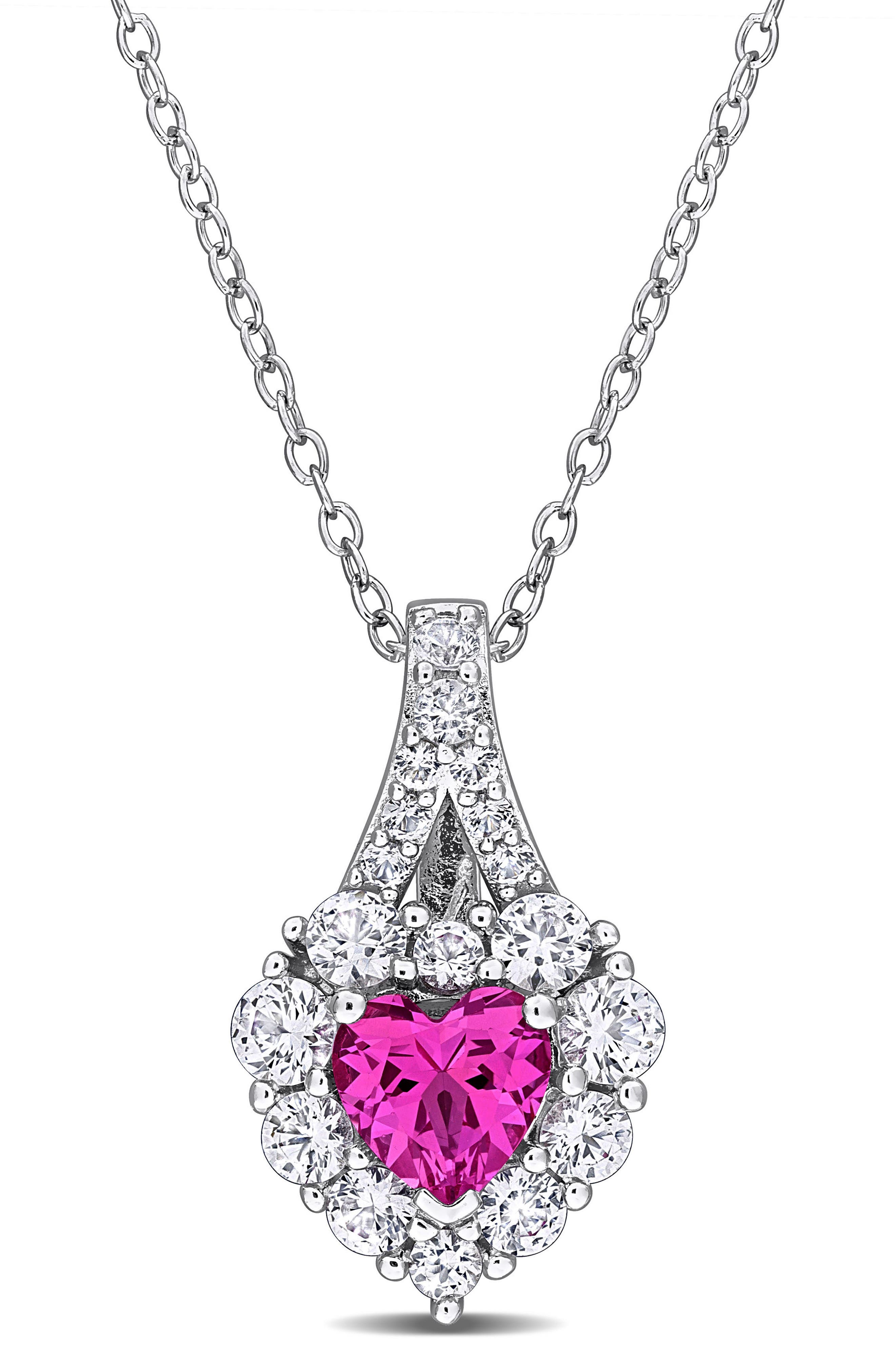 DELMAR Lab Created Pink Sapphire & Lab Created White Sapphire Pendant Necklace