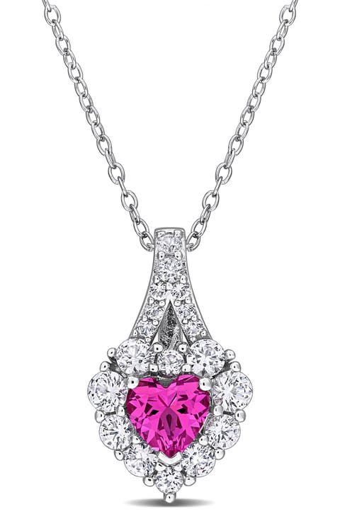 Lab Created Pink Sapphire & Lab Created White Sapphire Pendant Necklace