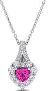 DELMAR Lab Created Pink Sapphire & Lab Created White Sapphire Pendant Necklace