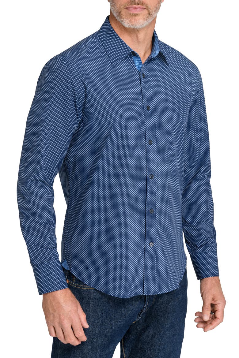 Broken Geo Slim Fit Performance Shirt, Alternate, color, NAVY