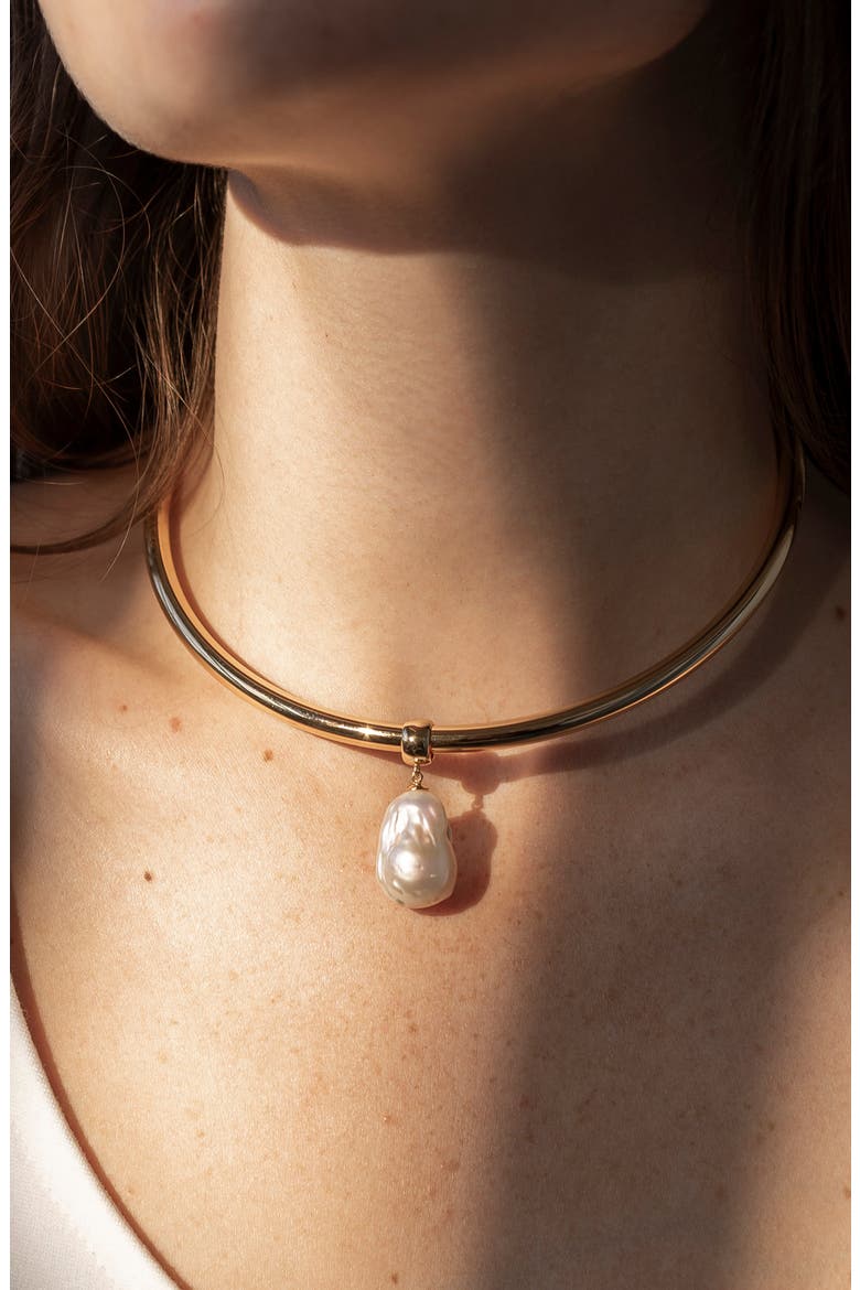 Talia Pearl Choker, Alternate, color, 14K GOLD PLATED